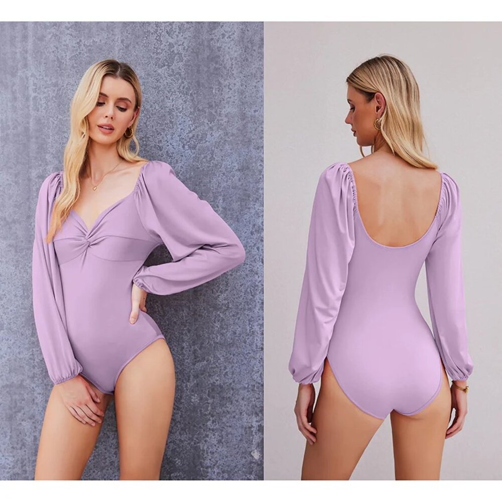 NWT XXL Lilac Bodysuit Long Puff Sleeve One Piece Light Purple One Piece 104